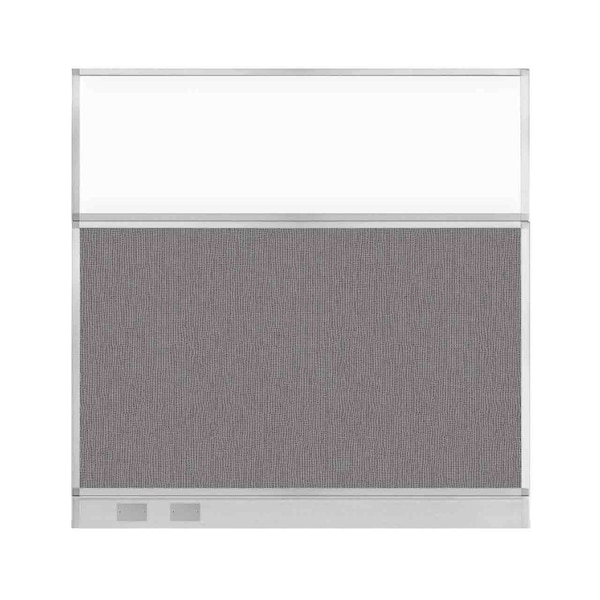 Versare Hush Panel Configurable Cubicle Partition 6' x 6' Slate Fabric Clear Window w/ Cable Channel 1856346-2 - main